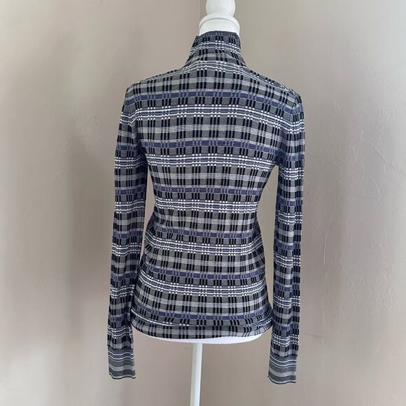 Theory Prosecco Stretch Knit Turtleneck Long-Sleeve Plaid Check Top Blue Black S - Picture 4 of 7